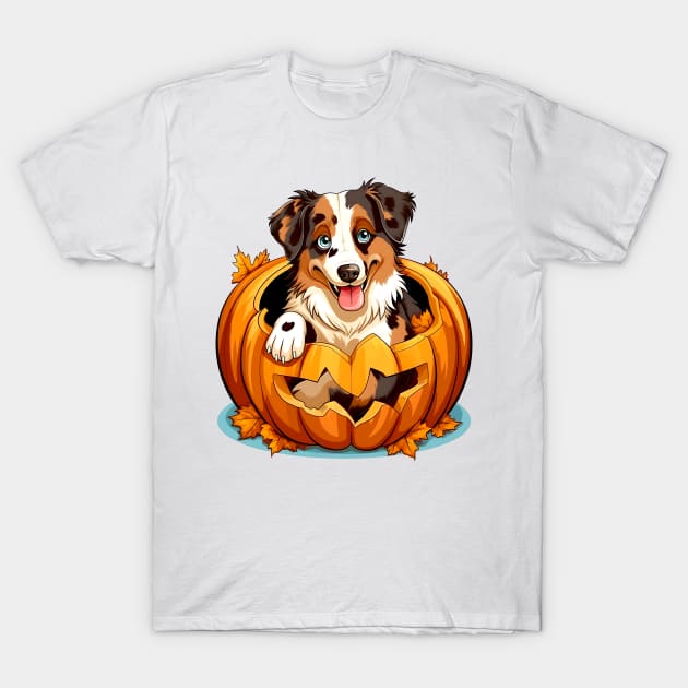 Australian Shepherd Dog inside Pumpkin #3 T-Shirt by Chromatic Fusion Studio